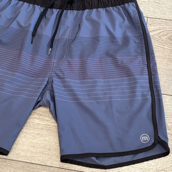 Travis Mathew Swim Trunks Men’s 32 Blue Board Shorts Bathing Suit Beach Striped - Picture 2 of 6